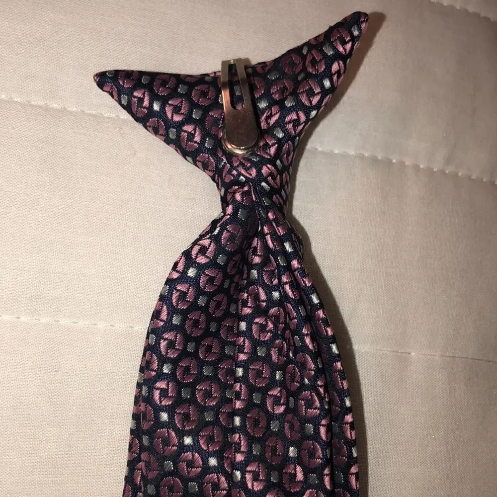 DuPont Teflon Teen Young Child Neck Clip On Textured Tie Navy Pink White